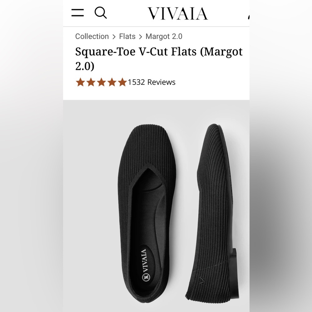 Vivaia Margot 2.0 square toe flats, size 39 (US 8)